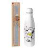 Easter Set, metallic stainless thermos bottle (500ml) & scented flat Easter candle (30cm) (GRAY)