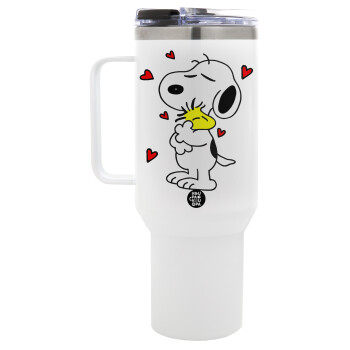 Snoopy Love, Mega Tumbler με καπάκι, διπλού τοιχώματος (θερμό) 1,2L