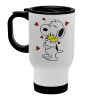 Snoopy Love, Κούπα ταξιδιού ανοξείδωτη με καπάκι, διπλού τοιχώματος (θερμό) λευκή 450ml