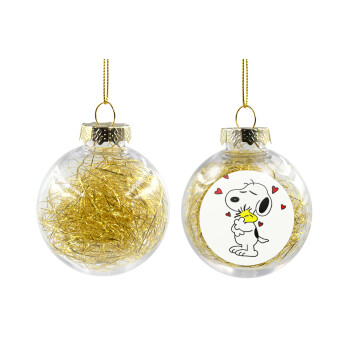 Snoopy Love, Χριστουγεννιάτικη μπάλα δένδρου διάφανη με χρυσό γέμισμα 8cm