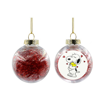 Snoopy Love, Χριστουγεννιάτικη μπάλα δένδρου διάφανη με κόκκινο γέμισμα 8cm