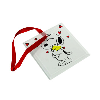Snoopy Love, Στολίδι Χριστουγεννιάτικο στολίδι γυάλινο τετράγωνο 9x9cm