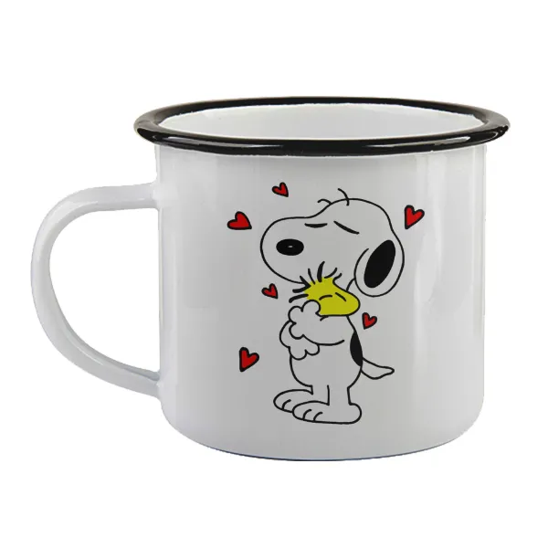 Snoopy Love — Enamel mug with black rim, 360ml