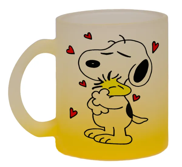 Snoopy Love — Two-tone glass mug with matte yellow base, 330ml
