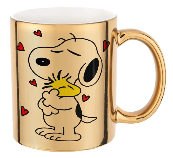 Snoopy Love — Mug ceramic, gold mirror, 330ml