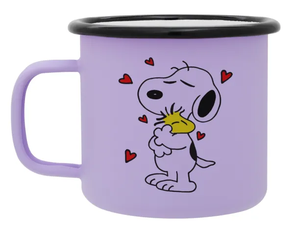 Snoopy Love — Metal enamel mug, matte light pastel purple, 360ml