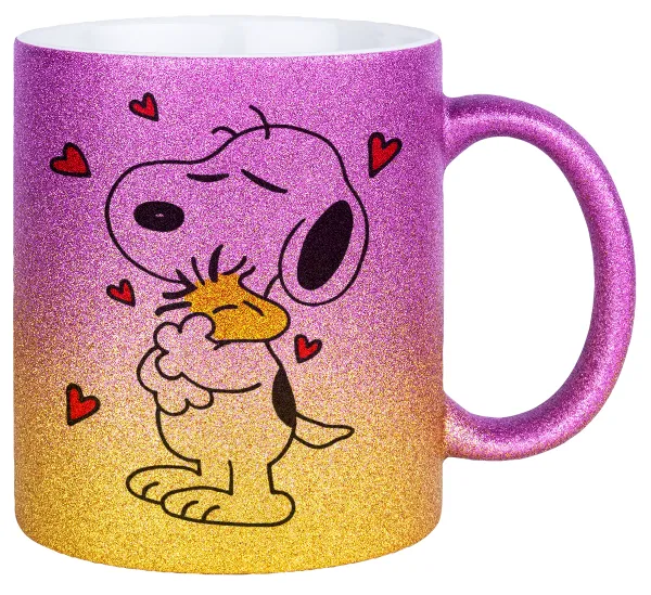 Snoopy Love — Κούπα Χρυσή/Ροζ Glitter, κεραμική, 330ml