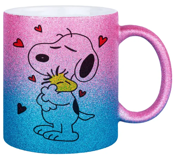 Snoopy Love — Gold/blue glitter mug, ceramic, 330ml