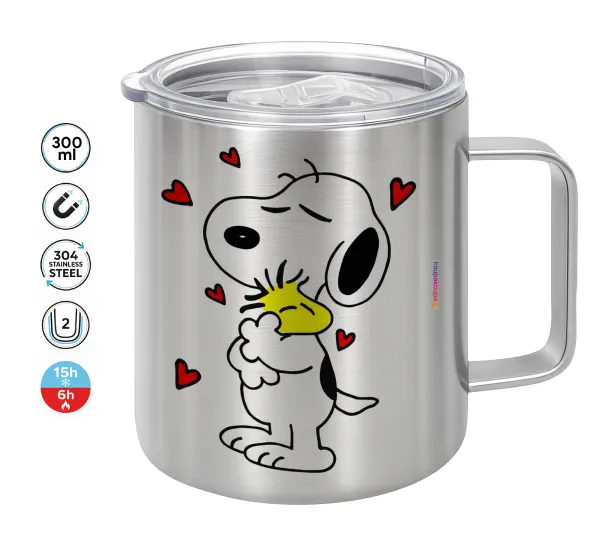Snoopy Love — Double-walled stainless steel mug 300ml with temperature-retaining lid