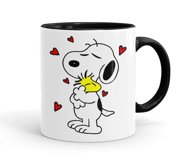 Snoopy Love — Κούπα χρωματιστή μαύρη, κεραμική, 330ml
