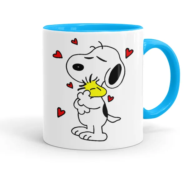 Snoopy Love — Κούπα χρωματιστή γαλάζια, κεραμική, 330ml