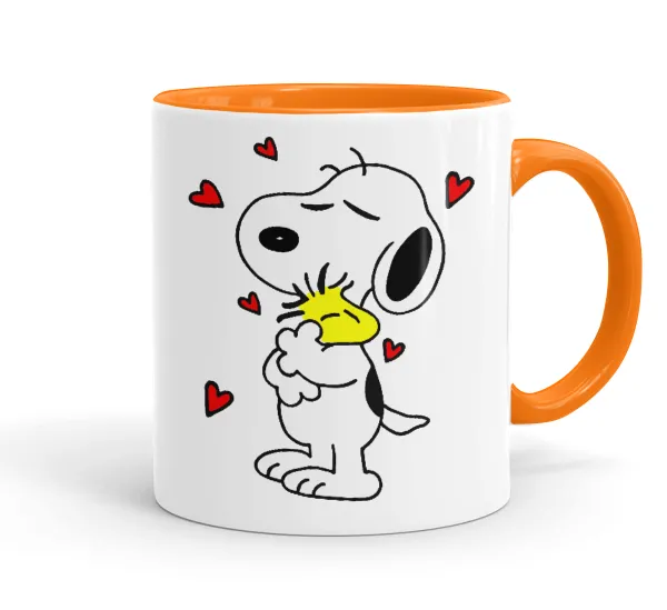 Snoopy Love — Mug colored orange, ceramic, 330ml