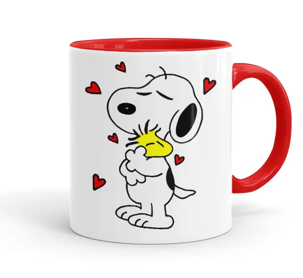 Snoopy Love — Κούπα χρωματιστή κόκκινη, κεραμική, 330ml