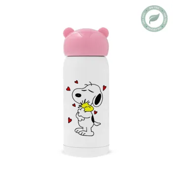 Snoopy Love, Ροζ ανοξείδωτο παγούρι θερμό (Stainless steel), 320ml
