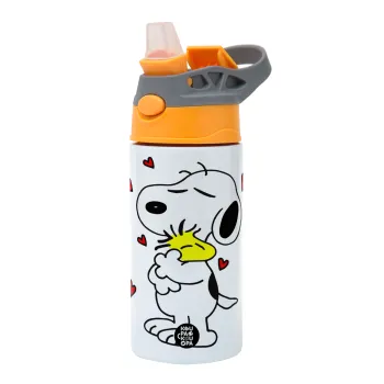 Snoopy Love, Παιδικό παγούρι θερμό, ανοξείδωτο, με καλαμάκι ασφαλείας, Πορτοκαλί/Γκρι (360ml) BPA-FREE
