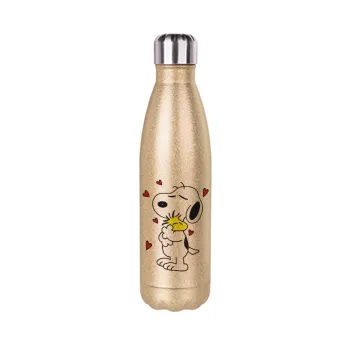 Snoopy Love, Glitter gold stainless steel thermos bottle, double-walled, 500ml