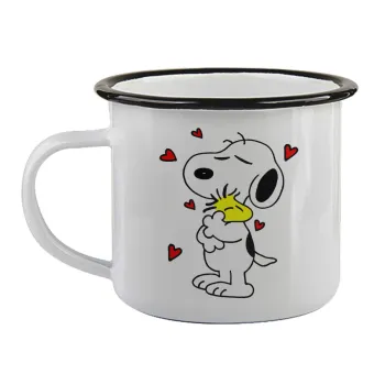 Snoopy Love, Κούπα εμαγιέ με μαύρο χείλος 360ml