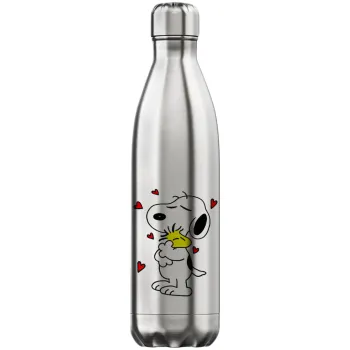 Snoopy Love, Μεταλλικό παγούρι θερμός Inox (Stainless steel), διπλού τοιχώματος, 750ml