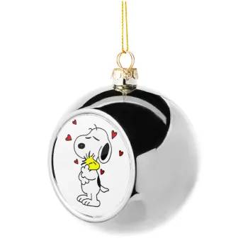 Snoopy Love, Στολίδι Χριστουγεννιάτικη μπάλα δένδρου Ασημένια 8cm