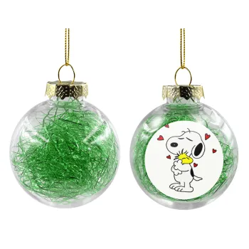 Snoopy Love, Transparent Christmas tree ball ornament with green filling 8cm