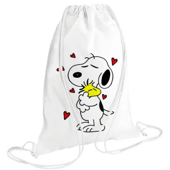 Snoopy Love, Backpack pouch GYMBAG white (28x40cm)