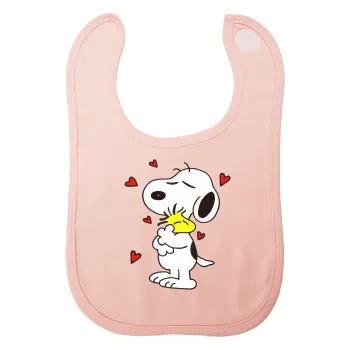 Snoopy Love, Σαλιάρα με Σκρατς ΡΟΖ 100% Organic Cotton (0-18 months)