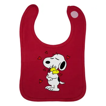 Snoopy Love, Σαλιάρα με Σκρατς Κόκκινη 100% Organic Cotton (0-18 months)
