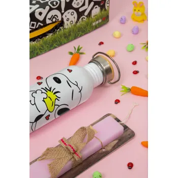 Snoopy Love, Πασχαλινή Λαμπάδα με παγούρι μεταλλικό (620ml, stainless steel) & κερί αρωματικό πλακέ (30cm) (ΡΟΖ)