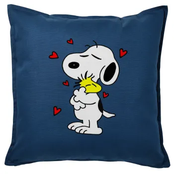 Snoopy Love, Μαξιλάρι καναπέ Μπλε 100% βαμβάκι, περιέχεται το γέμισμα (50x50cm)