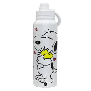 Snoopy Love, Θερμός 1L Ανοξείδωτο με Βάση Κινητού & Διπλά Τοιχώματα