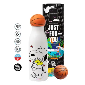 Snoopy Love, Μπάλα μπάσκετ μεταλλικό παγούρι θερμός, διπλού τοιχώματος, 550ml