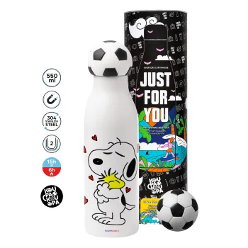 Snoopy Love, Μπάλα ποδοσφαίρου μεταλλικό παγούρι θερμός, διπλού τοιχώματος, 550ml