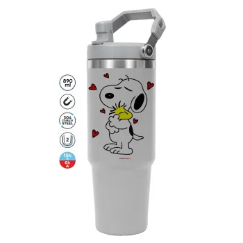 Snoopy Love, ΓΚΡΙ χρώματος Θερμός Ανοξείδωτο 890ml (30oz) με χερούλι