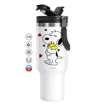 Snoopy Love, Mega Tumbler με καπάκι, διπλού τοιχώματος (θερμό) 1,2L