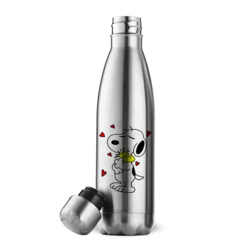 Snoopy Love, Inox (Stainless steel) double-walled metal mug, 500ml