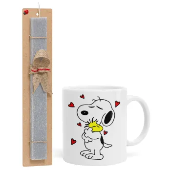 Snoopy Love, Πασχαλινή Λαμπάδα με Κούπα κεραμική (330ml) & κερί αρωματικό πλακέ (30cm) (ΓΚΡΙ)