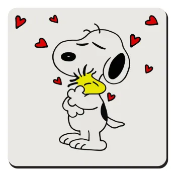 Snoopy Love, Τετράγωνο μαγνητάκι ξύλινο 9x9cm