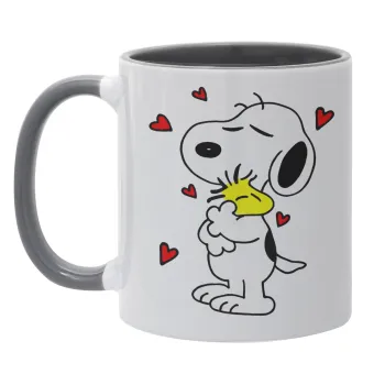 Snoopy Love, Κούπα χρωματιστή γκρι, κεραμική, 330ml
