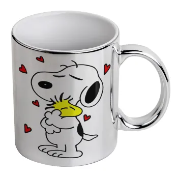 Snoopy Love, Κούπα κεραμική, ασημένια καθρέπτης, 330ml