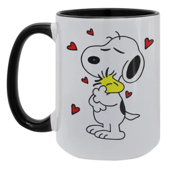 Snoopy Love, Κούπα Mega 15oz, κεραμική Μαύρη, 450ml
