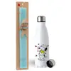 Easter Set, metallic stainless steel water bottle (750ml) & aromatic flat Easter candle (30cm) (TURQUOISE)