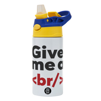 Give me a <br/>, Children's hot water bottle, stainless steel, with safety straw, green, blue (360ml) BPA FREE