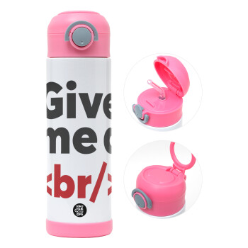 Give me a <br/>, Children's hot water bottle, stainless steel, with safety straw, PINK (500ml)