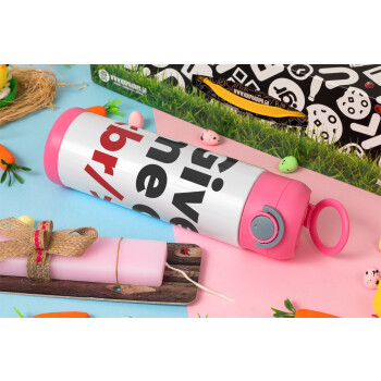 Give me a <br/>, Easter candle, Childrens hot water bottle, stainless steel, with safety straw, PINK (500ml)