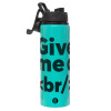 Metallic water bottle with safety lid, 850ml aluminum