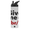 Metallic thermos bottle with straw & handle, stainless steel (Stainless steel 304), double-walled, 600ml.