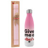 Easter Set, Metallic pink/white (Stainless steel) thermos, double-walled, 500ml & aromatic flat Easter candle (30cm) (PINK)