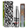 Easter Set, metallic stainless thermos flask (500ml) & scented flat Easter candle (30cm) (GRAY)