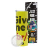 Neon Yellow Travel Tumbler, with metal straw (Stainless steel 304 Food grade, BPA free, 600ml)