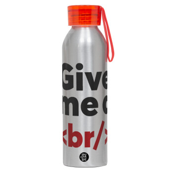 Give me a <br/>, Aluminum Sports Bottle 650ml – Silver with Red Cap and Silicone Strap